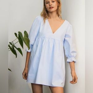 Blue and white pinstripe dress with shorts underneath